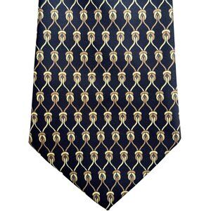 Rene Chagal Men's Handmade Necktie Tie Myung Ju Silk Navy Blue Tan 52x4 inch